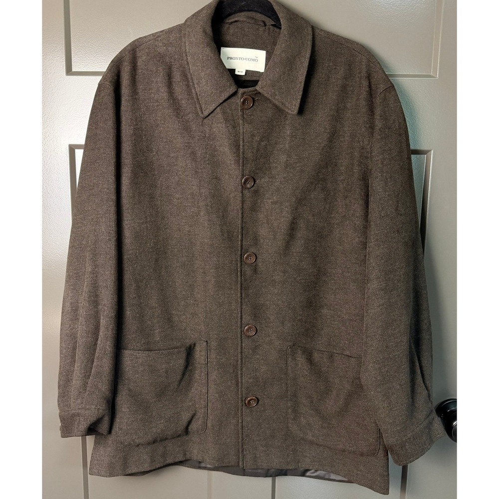 Pronto Uomo Mens Brown Viscose Blend Button Front Chore Jacket Coat Size Medium